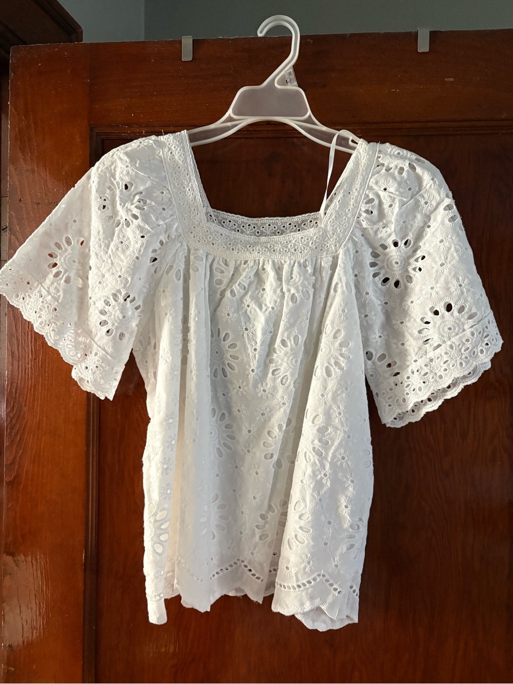 T.J.Maxx White Eyelet Square-Neck Peasant Blouse